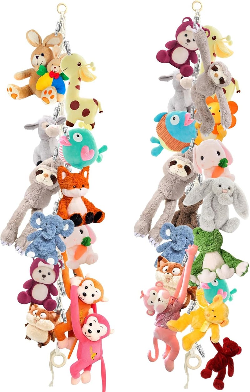 Dorblely 2pcs Stuffed Animal Storage Chain - Boho Stuffed Animal Hammock with 40pcs Metal Clips, Stuff Animal Organizer Hanging Storage for Bedroom Wall Door Display - Image 1